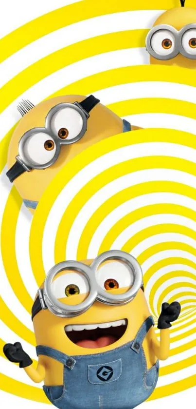 Minions mobile wallpaper with yellow spirals.