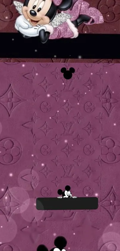 Minnie Mouse mauve color mobile wallpaper with patterns.