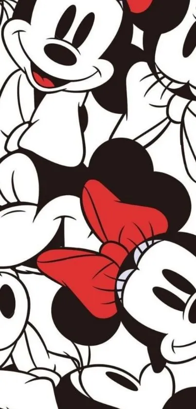 Minnie Mouse mobile wallpaper with red bow and black-and-white design.