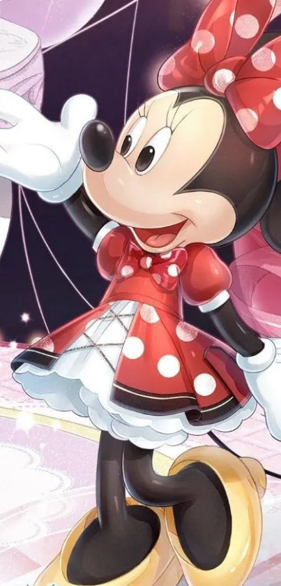 Minnie Mouse in red dress vibrant wallpaper.