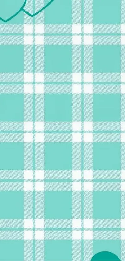 Mint plaid wallpaper with heart accents.