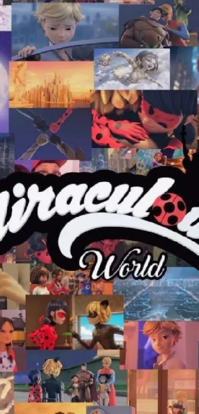 Miraculous World collage wallpaper with vibrant characters.