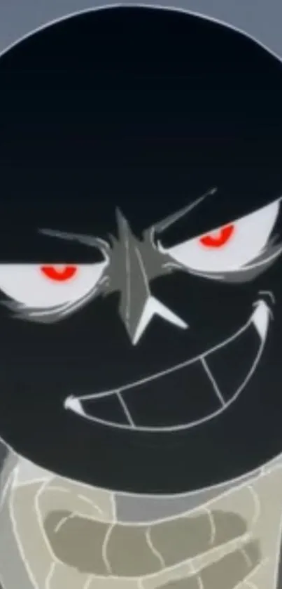 Mysterious cartoon villain with red eyes and a dark background.