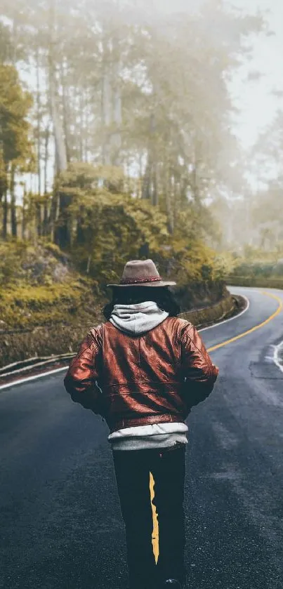 Walking along a misty forest road, surrounded by vibrant nature.