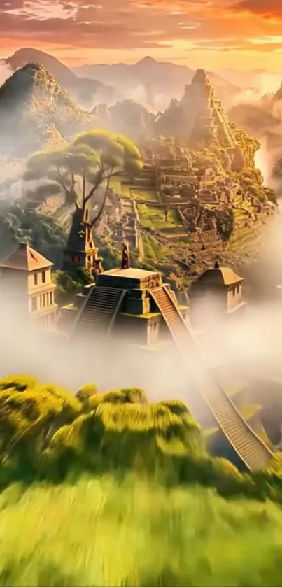 Breathtaking misty mountain landscape with vibrant colors.