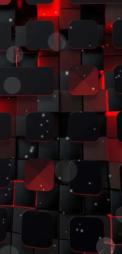 3D abstract wallpaper with red and black blocks.