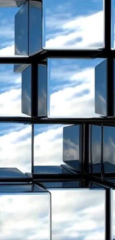 3D cubes with sky reflection on wallpaper.