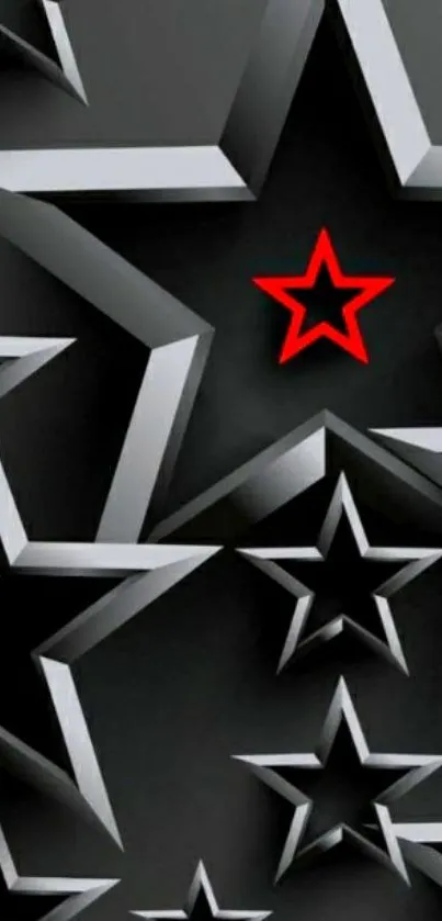 3D metallic stars wallpaper with red highlight on dark background.