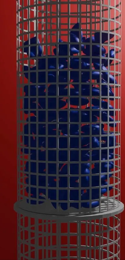 Abstract cylindrical design with blue and red colors.