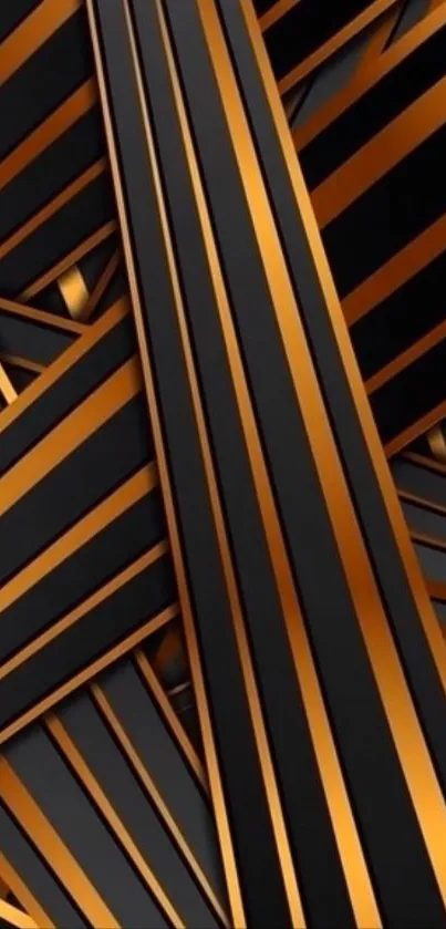 Abstract gold and black striped wallpaper design.