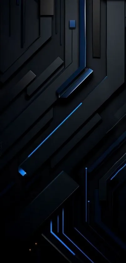 Abstract tech wallpaper with dark geometric patterns and blue highlights.