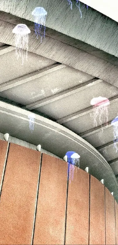 Modern architectural curve with neutral colors on phone wallpaper.