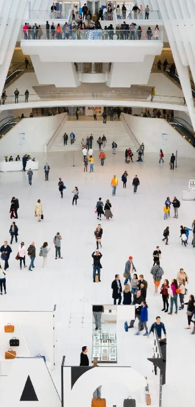 Modern architectural space bustling with people.