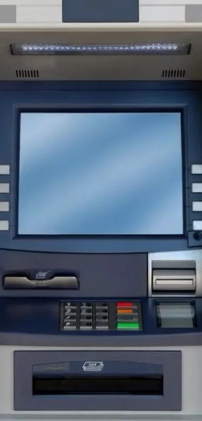 Sleek ATM machine with digital screen.