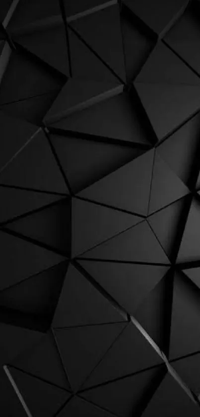 Black geometric 3D wallpaper with triangular pattern.