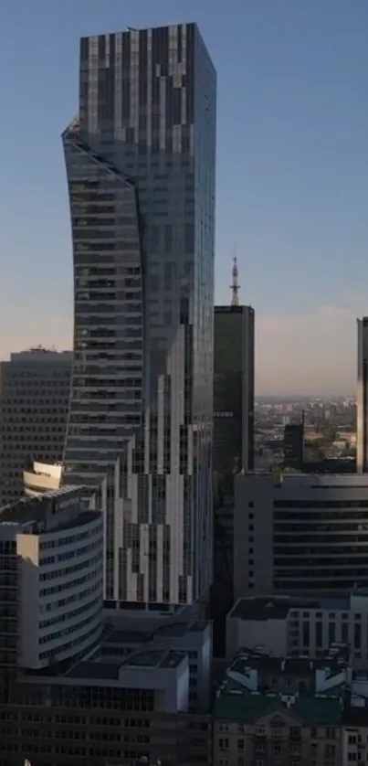 Contemporary skyscraper and city skyline wallpaper at sunset.