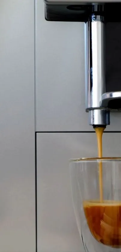 Sleek espresso machine with coffee pouring into a glass cup.