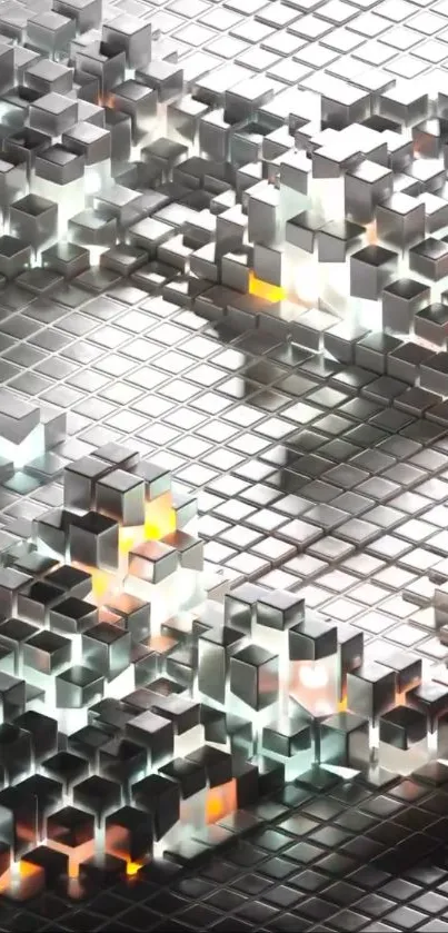 3D geometric art wallpaper with metallic cubes.