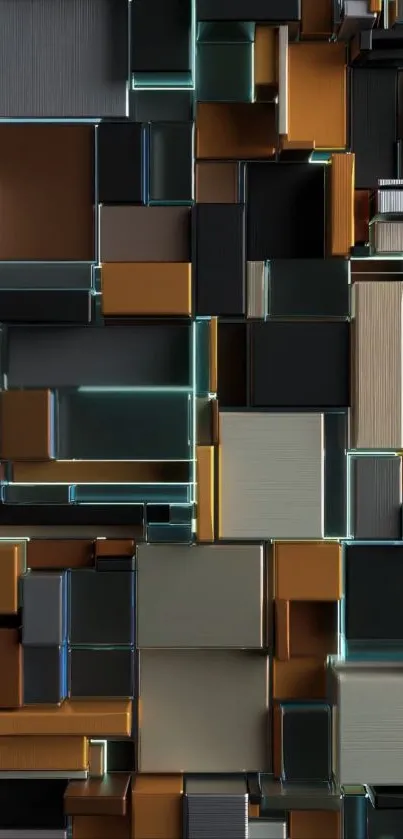 Geometric blocks wallpaper in metallic tones