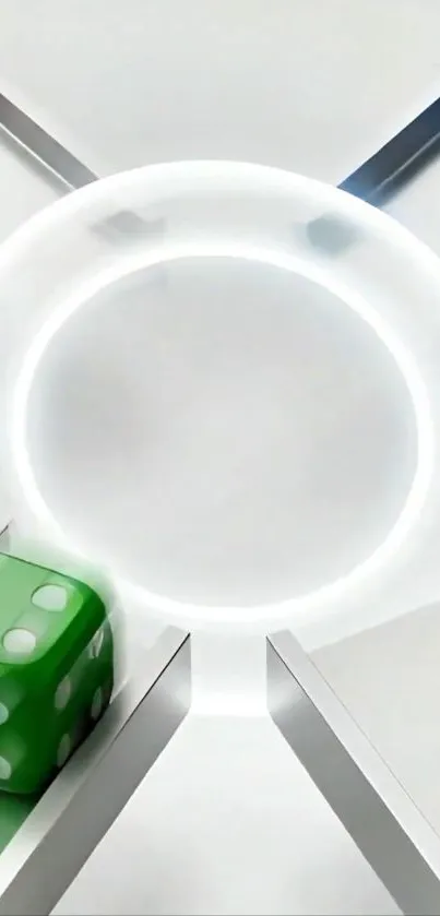 Modern geometric wallpaper featuring colorful dice.