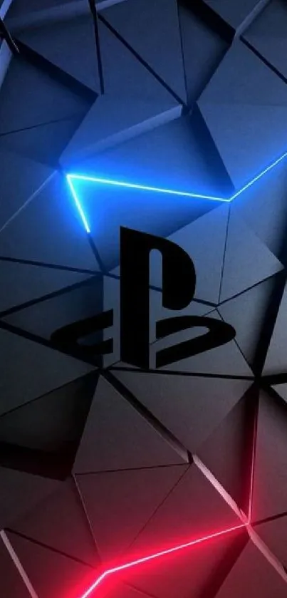 Geometric PlayStation wallpaper with neon blue and red accents.