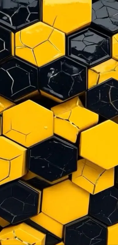 Yellow and black 3D honeycomb design wallpaper