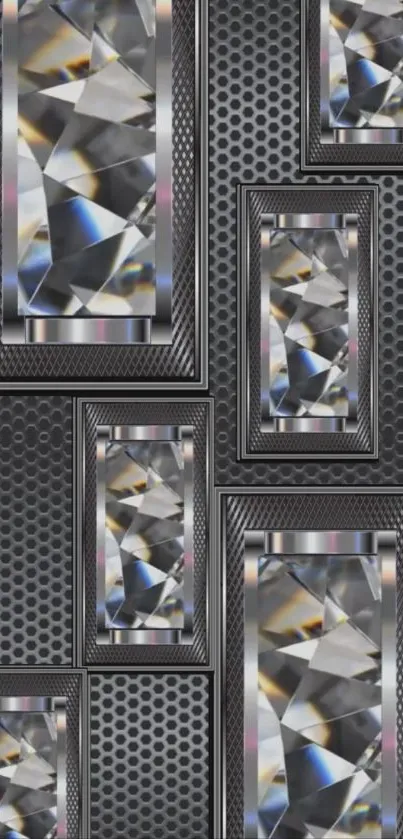 Modern geometric metallic design wallpaper with intricate patterns.