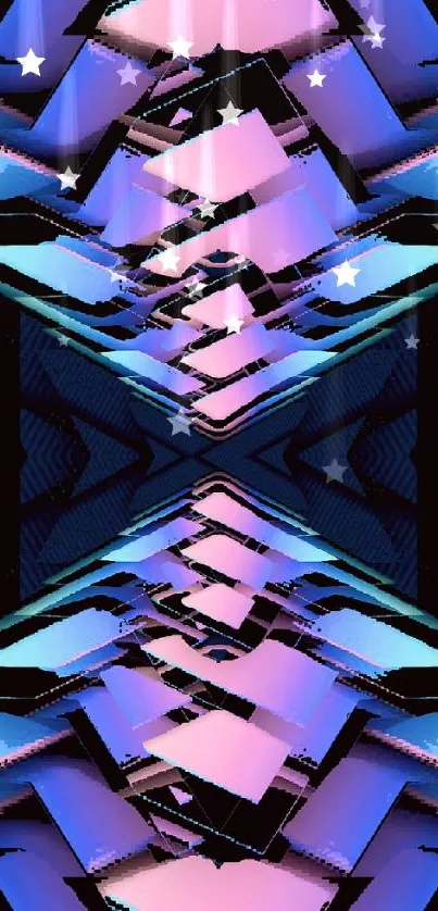 Modern geometric neon wallpaper with pink and blue hues for mobile phones.