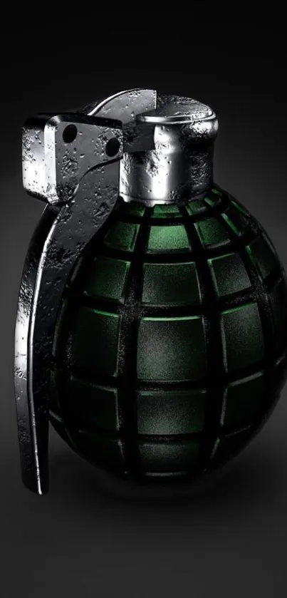 Green grenade against dark background, mobile wallpaper.