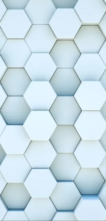 Hexagonal pattern wallpaper in light blue and white tones with a 3D effect.