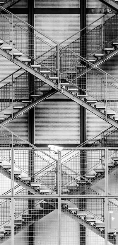 Black and white modern industrial staircase with geometric design.