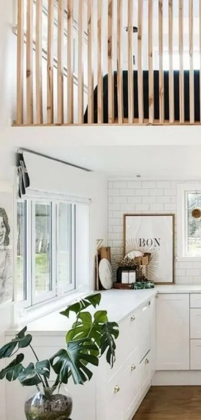 Modern minimalist loft with white and wood accents.