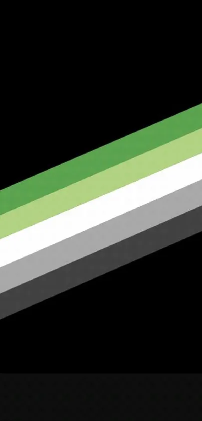 Minimalist wallpaper with green, white, and gray diagonal stripes on black background.