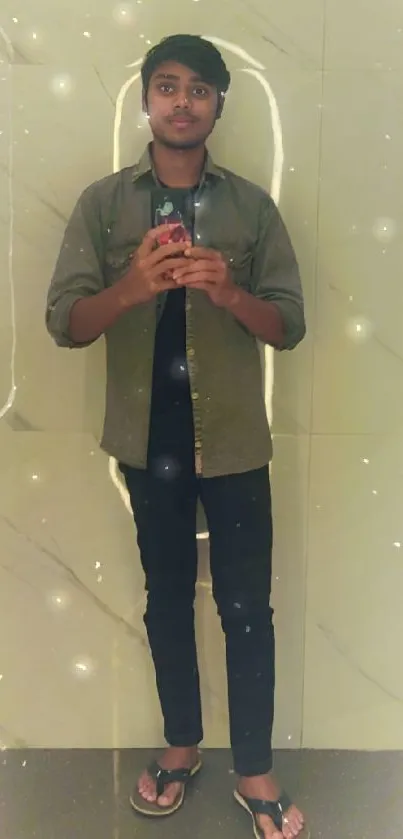 Stylish mirror selfie with modern design.