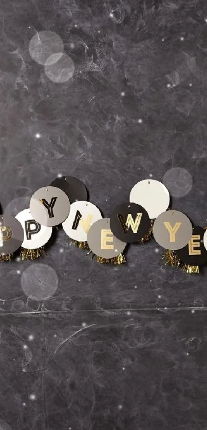 Modern New Year decoration with neutral and elegant banner in gray tones.