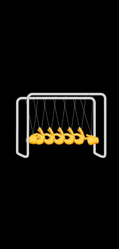 Yellow hand emoji in Newton's cradle design on a black background.