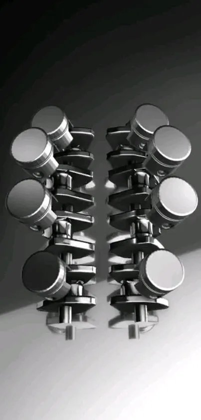 Grayscale piston engine wallpaper with modern, metallic aesthetics.