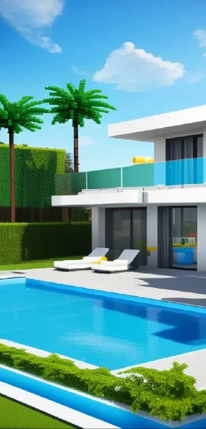 Luxurious modern villa with poolside retreat and clear blue sky, perfect for relaxation.