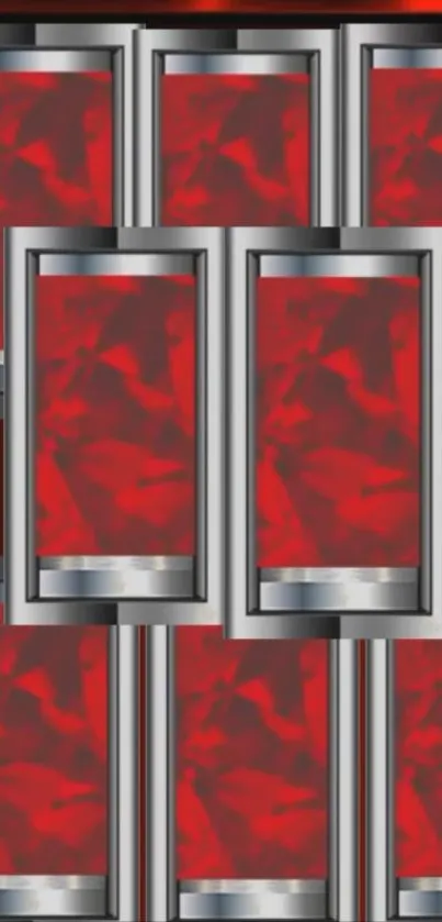 Red abstract design with metallic frames.