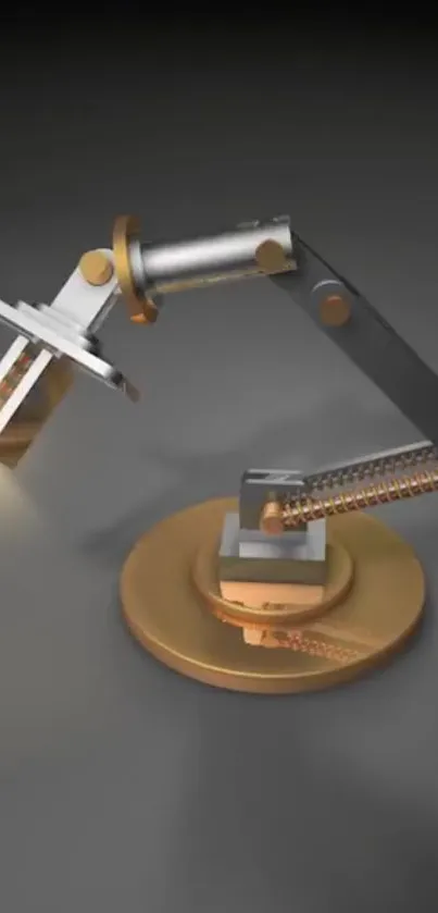 Sleek robotic arm with golden accents on a metallic background.