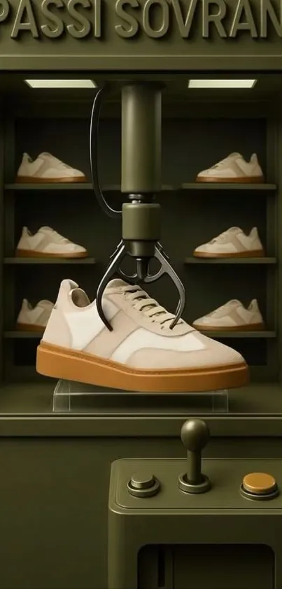 Stylish sneaker in a machine display setup wallpaper.
