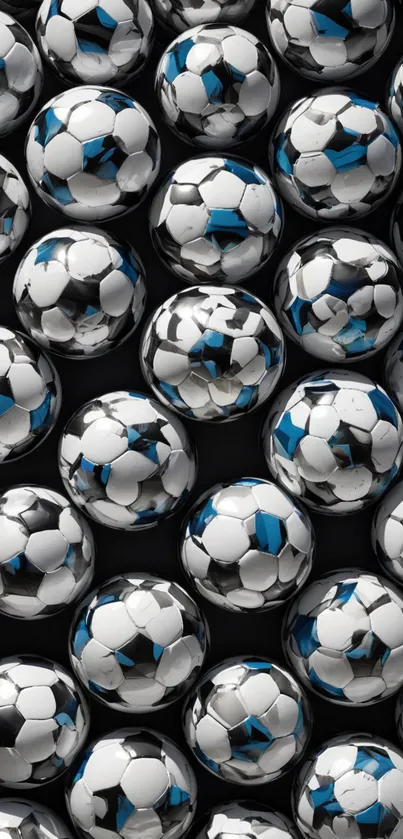 Metallic soccer balls pattern wallpaper.