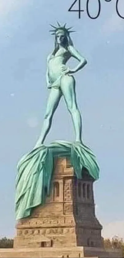 Modern twist on Statue of Liberty in summer theme.