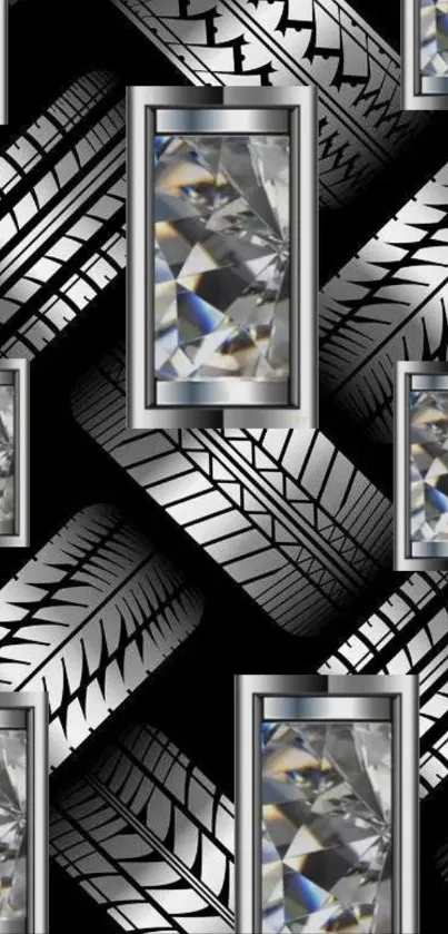 Mobile wallpaper with tire and gem design.