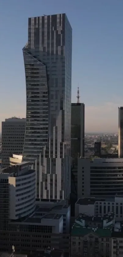 Urban skyscraper against dusk sky, showcasing modern architecture and city skyline.