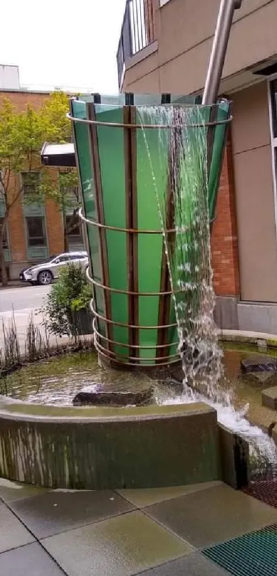 Modern urban fountain with cascading water design.