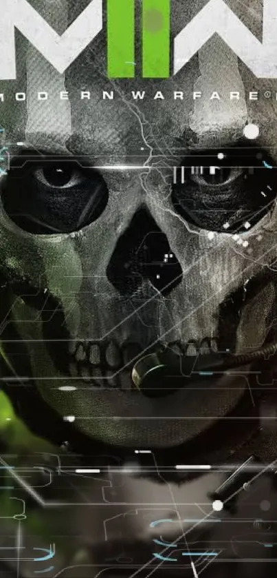 Skull-themed Modern Warfare II mobile wallpaper in dark tones.