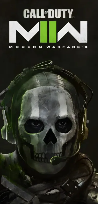 Modern Warfare II wallpaper with a skull design and green accents.