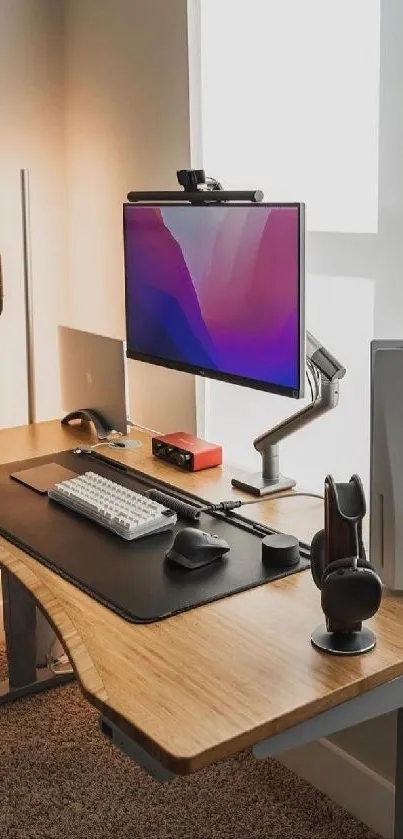Modern workspace featuring a sleek desktop setup with a beige color scheme.