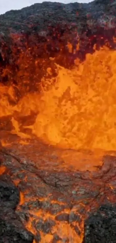 Molten lava flowing in a vibrant eruption scene.